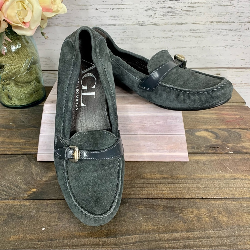 Attilio Giusti Leombruni Dark Green Suede Loafers with Leather Trim